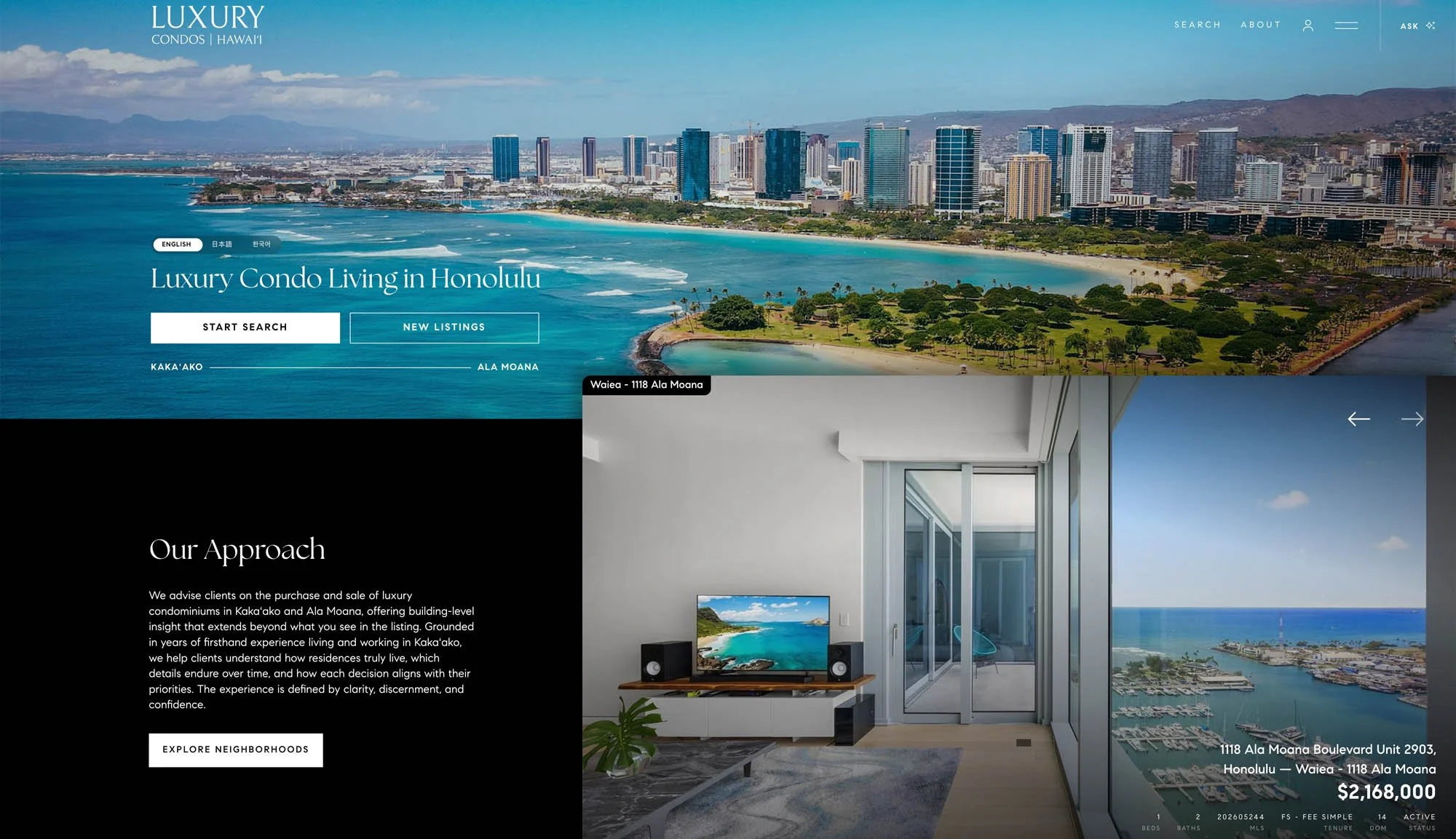 Luxury Condos HI homepage hero for Honolulu luxury condo living